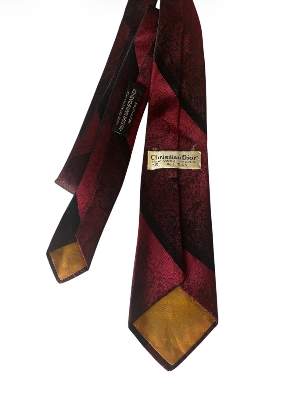 Vintage Christian Dior Men’s Burgundy Red/Black Silk Tie 50’s 60’s